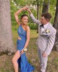 Mermaid One Shoulder Jersey Cut Out Beaded Prom Dresses