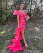 Mermaid Off-the-shoulder Sparkly Sequin Prom Dresses With Feather