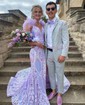 Mermaid Off-the-shoulder Sparkly Sequin Prom Dresses With Feather
