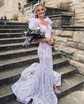 Mermaid Off-the-shoulder Sparkly Sequin Prom Dresses With Feather