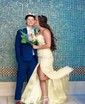 Mermaid Strapless Lace Tulle Prom Dresses With Appliques