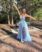 Ball Gown V-neck Tulle Tiered Prom Dresses With Appliques