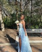 Ball Gown V-neck Tulle Tiered Prom Dresses With Appliques