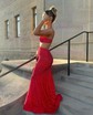 Mermaid V-neck Jersey Cut Out Beaded Prom Dresses
