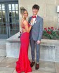 Mermaid V-neck Jersey Cut Out Beaded Prom Dresses