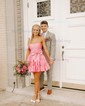 Unique Bubblegum Skater Satin Ruufle Homecoming Dresses