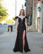 Sheath/Column Off-the-shoulder Sparkly Sequin Prom Dresses With Feather