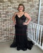 Black Mermaid V-neck Tulle Corset Prom Dresses With Appliques