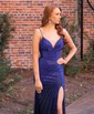 Black Mermaid V-neck Jersey Beaded Prom Dresses
