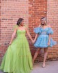Ball Gown Sweetheart Tulle Ruffle Prom Dresses With Ruched