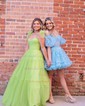 Ball Gown Sweetheart Tulle Ruffle Prom Dresses With Ruched