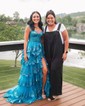 Ball Gown V-neck Sequin Ruffle Tiered Prom Dresses