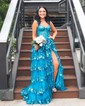 Ball Gown V-neck Sequin Ruffle Tiered Prom Dresses