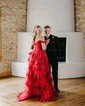 Ball Gown Off-the-shoulder Sequin Tiered Prom Dresses