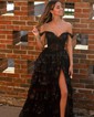 Ball Gown Off-the-shoulder Sequin Tiered Prom Dresses