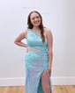 Sheath/Column One Shoulder Sparkly Sequin Prom Dresses With Floral