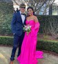 Ball Gown Off-the-shoulder Chiffon Pleated Prom Dresses With Puff Sleeve