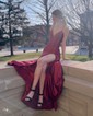 Mermaid V-neck Satin Corset Prom Dresses With Ruched