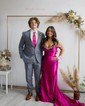 Mermaid Off-the-shoulder Ruched Satin Prom Dresses With Beading