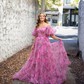 Ball Gown Off-the-shoulder Tulle Floral Prom Dresses With Puff Sleeve