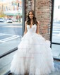 Ball Gown V-neck Tulle Ruffle Tiered Prom Dresses