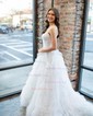 Ball Gown V-neck Tulle Ruffle Tiered Prom Dresses
