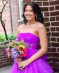 Ball Gown Strapless Tulle Ruffle Tiered Prom Dresses