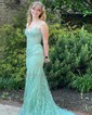 Mermaid V-neck Tulle Prom Dresses With Appliques