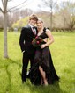 A-line V-neck Satin Cut Out Ruffle Tiered Prom Dresses