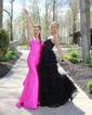 Ball Gown V-neck Tulle Tiered Prom Dresses With Appliques