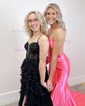 Ball Gown V-neck Tulle Tiered Prom Dresses With Appliques