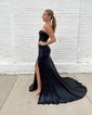 Sparkly Mermaid Strapless Metallic Prom Dresses With Ruched