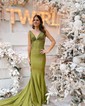 Mermaid V-neck Jersey Backless Beaded Prom Dresses