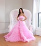 Ball Gown Strapless Tulle Ruffle Tiered Prom Dresses