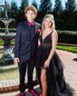 A-line V-neck Tulle Ruffle Tiered Prom Dresses With Appliques