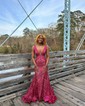 Mermaid V-neck Backless Sparkly Sequin Prom Dresses