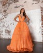 Princess V-neck Sparkly Sequin Prom Dresses With Ruched