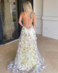 Ball Gown Square Neck Tulle Floral Prom Dresses