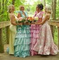 Ball Gown V-neck Tulle Ruffle Tiered Prom Dresses With Bow