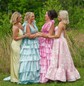 Ball Gown V-neck Tulle Ruffle Tiered Prom Dresses With Bow
