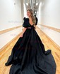 Ball Gown Off-the-shoulder Satin Puff Sleeve Two Piece Prom Dresses