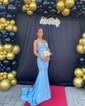 Mermaid V-neck Jersey Backless Beaded Prom Dresses
