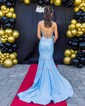 Mermaid V-neck Jersey Backless Beaded Prom Dresses