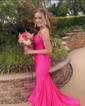 Mermaid V-neck Jersey Backless Beaded Prom Dresses
