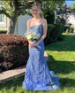 Mermaid Scoop Neck Tulle Prom Dresses With Appliques