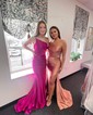 Mermaid One Shoulder Satin Prom Dresses With Ruched