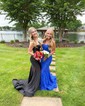 Mermaid Strapless Satin Cut Out Prom Dresses With Ruched