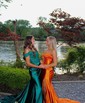 Mermaid Strapless Satin Cut Out Prom Dresses With Ruched