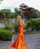 Mermaid Strapless Satin Cut Out Prom Dresses With Ruched