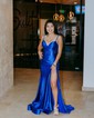 Mermaid V-neck Satin Corset Prom Dresses With Ruched